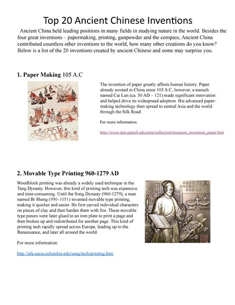 what are 20 inventions that came from china